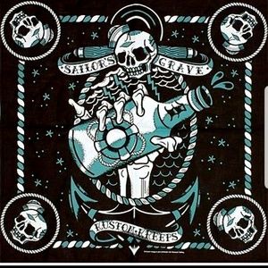 Sourpuss Sailors Grave 21" X 21" Bandana Skulls Skeleton Hand Holding Rum Bottle